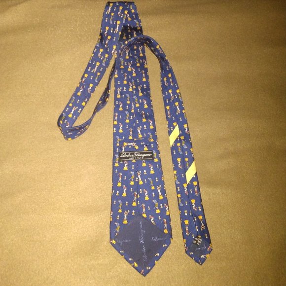 ❤️NWOT SALVATORE FERRAGAMO Navy Golf Theme Silk Necktie Tie - Picture 4 of 5